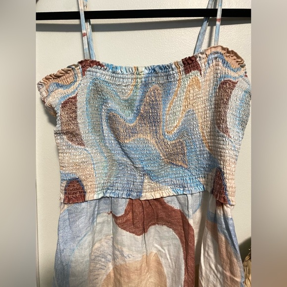 Wilfred Blue and Tan marbled smocked top dress medium - Picture 2 of 8